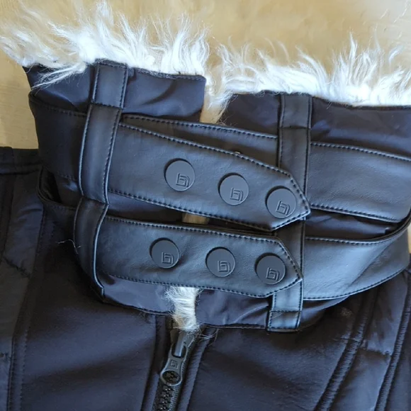 Blanc Noir Moto Aviator Black Puffer Jacket with Cream Faux Fur - Picture 10 of 13